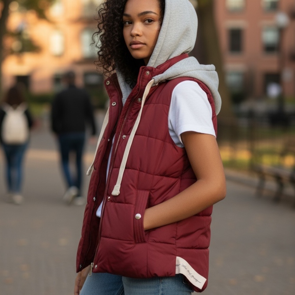 Stylish Red Puffer Vest with Hood